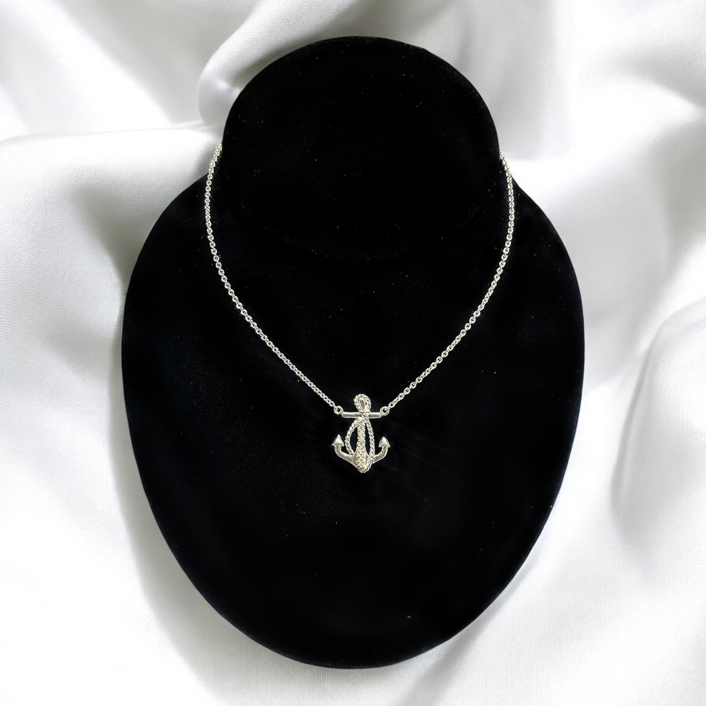 Sterling Silver & Cubic Zirconia Anchor Necklace