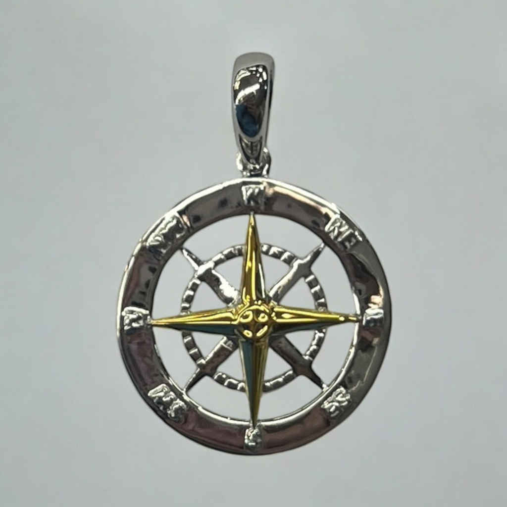 14k Gold & Sterling Silver Compass Rose Pendant