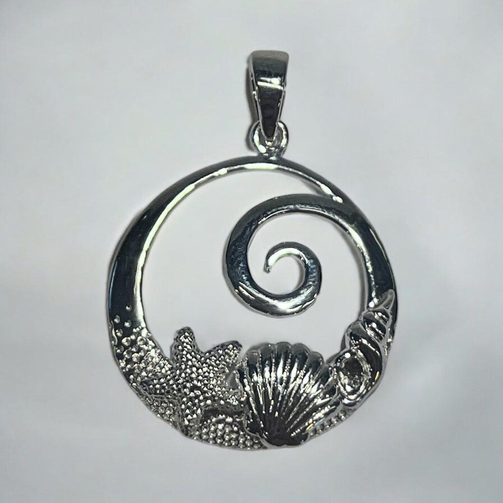 Sterling Silver Wave & Shell Pendant