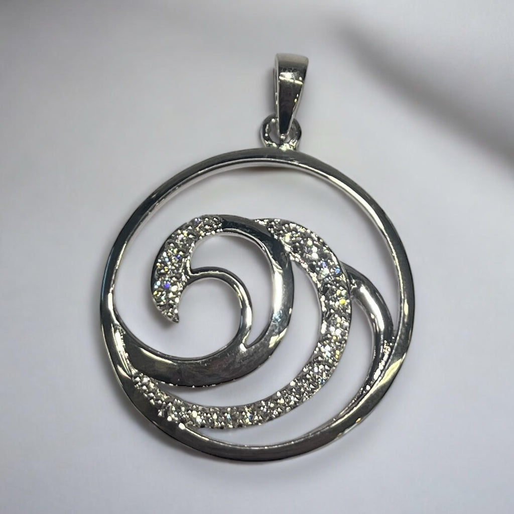 Sterling Silver & Cubic Zirconia Wave Pendant