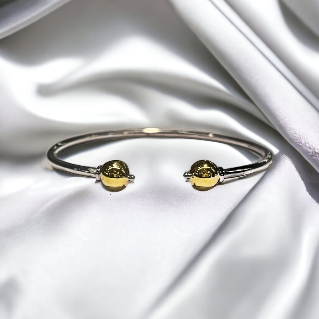 14K & Sterling Silver Double Ball Cuff Bracelet