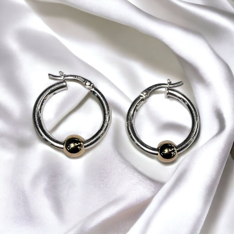 Sterling Silver Hoops with 14K Yellow Gold Balls