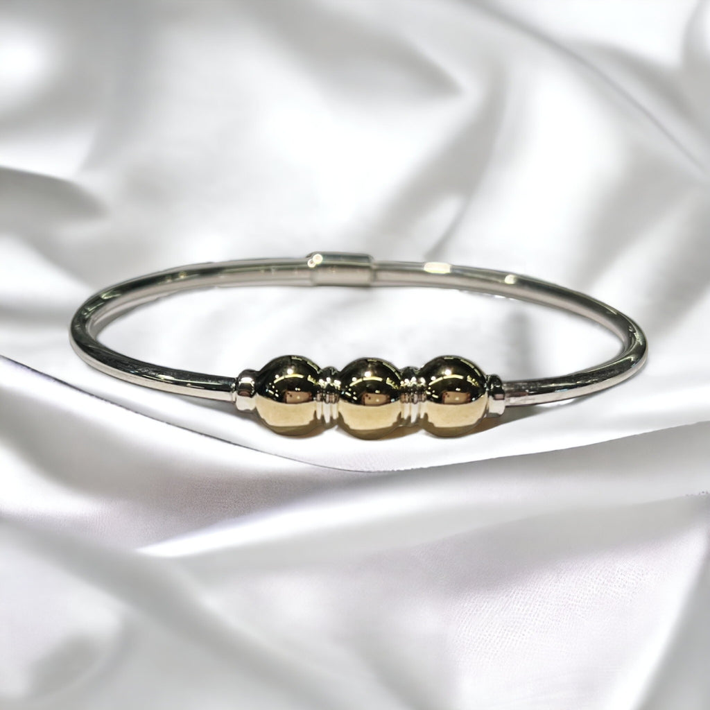 14K & Sterling Silver Triple Ball Bracelet