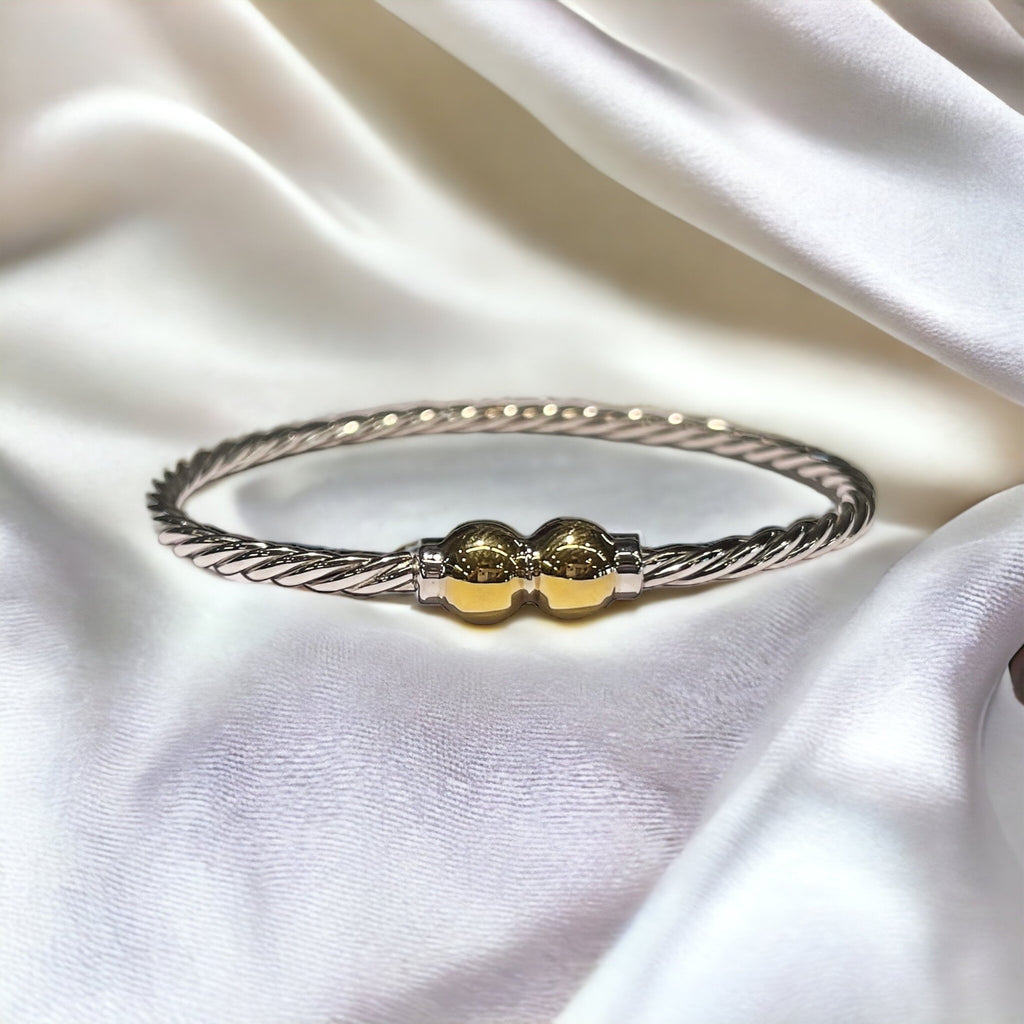 14K & Sterling Silver Double Ball Twist Bracelet