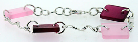 Sterling Silver Sea Glass Bracelet (Red, Pink)