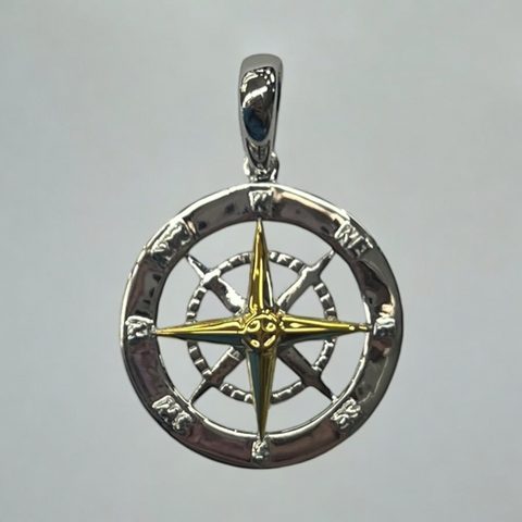 14k Gold & Sterling Silver Compass Rose Pendant
