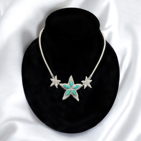 Sterling Silver & Turquoise Triple Starfish Necklace