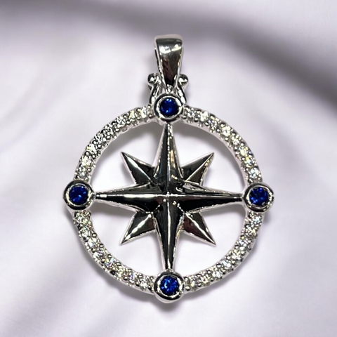 Sterling Silver Compass Rose w/ Cubic Zirconia’s