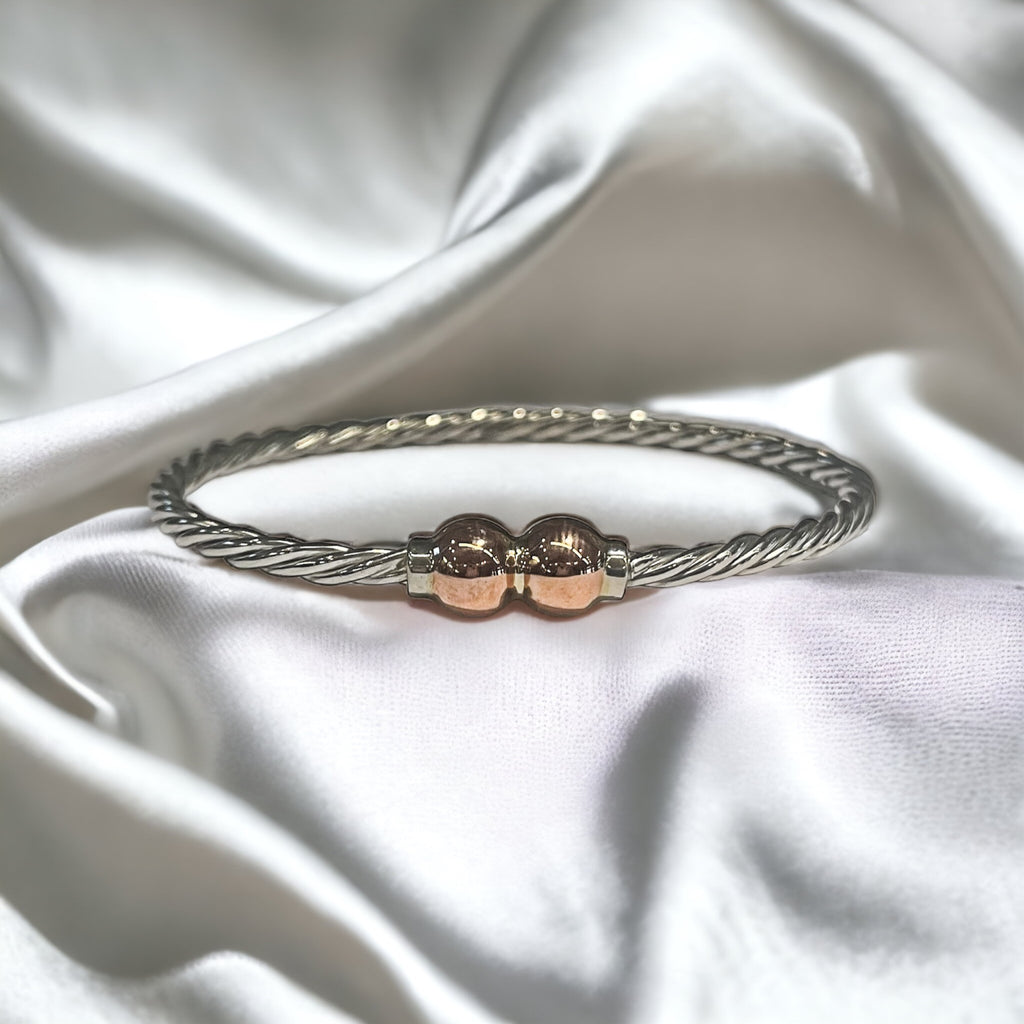 14K Rose Gold Double Ball Twisted Bracelet