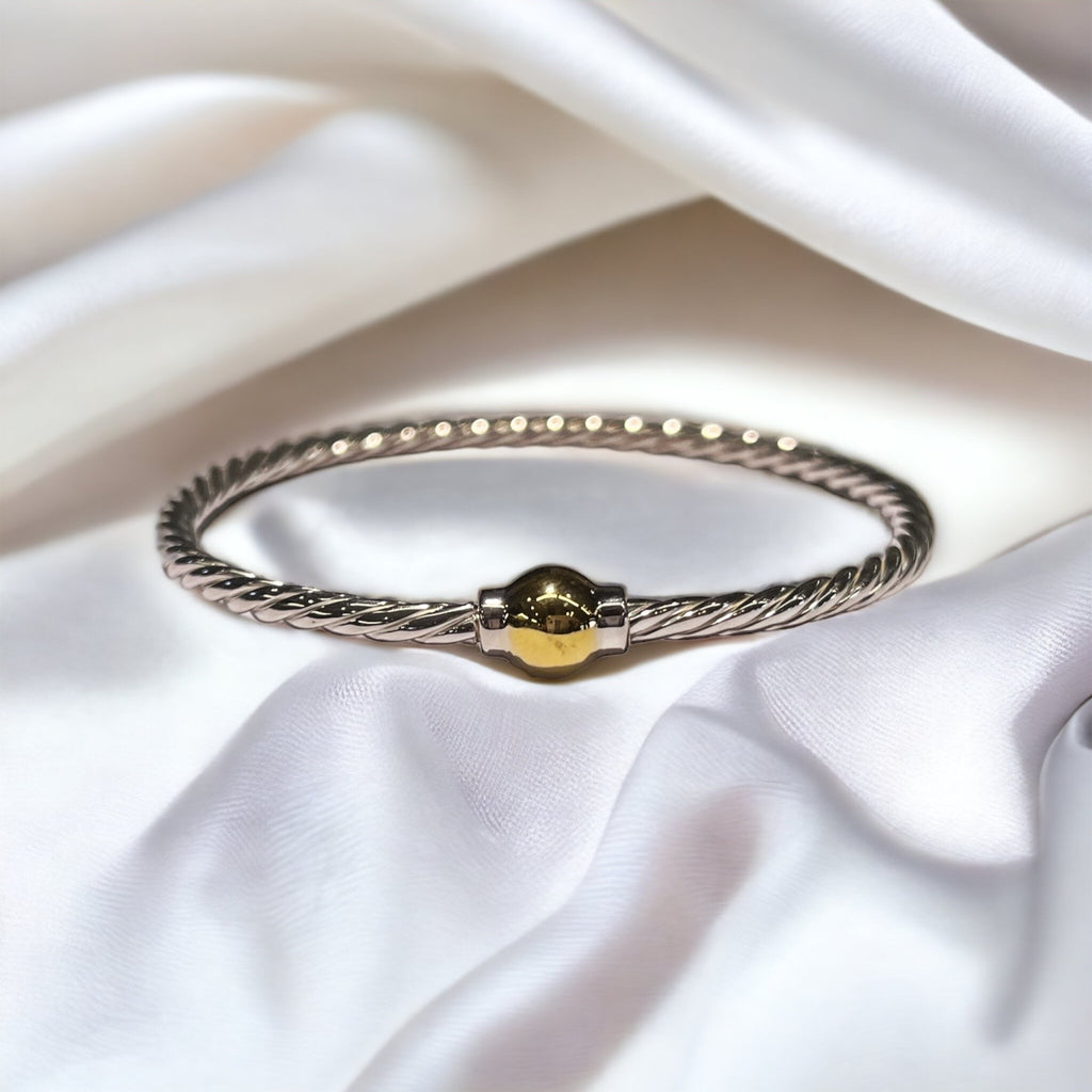 The Twist Bracelet - Sterling Silver and 14K Gold Single Ball