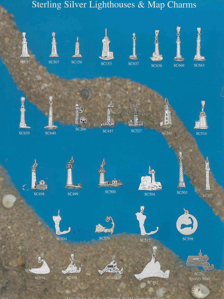 Sterling Silver Lighthouse and Map Charms 