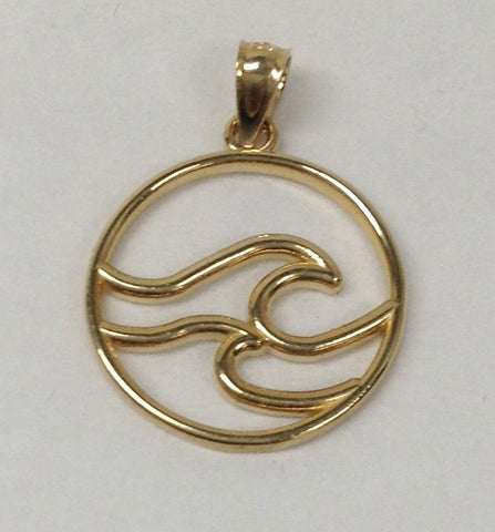 14K Gold Double Wave in Circle Charm