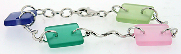 Sterling Silver Sea Glass Bracelet (Green, Blue, Pink)