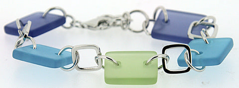 Sterling Silver Sea Glass Bracelet (Green and Blue)