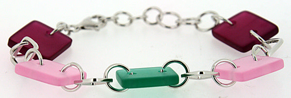 Sterling Silver Sea Glass Bracelet (Green, Pink, Red)