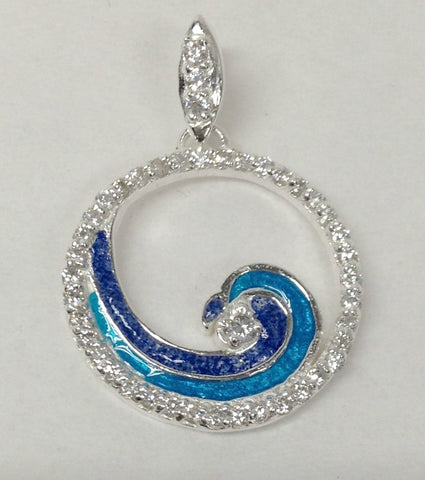 Sterling Silver Wave w/ Cubic Zirconia & Enamel