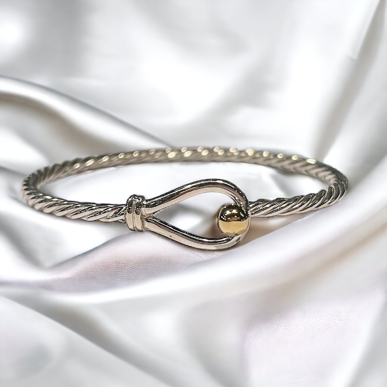 14K & Sterling Silver Twisted Loop Bracelet